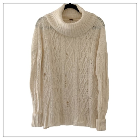 Free People Complex Cable Distressed Cowl Sweater - Picture 6 of 8